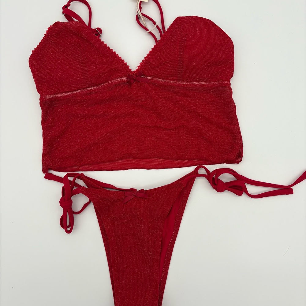 Women's Red Sparkle Tie-Side Bikini Set - Picture 6 of 11